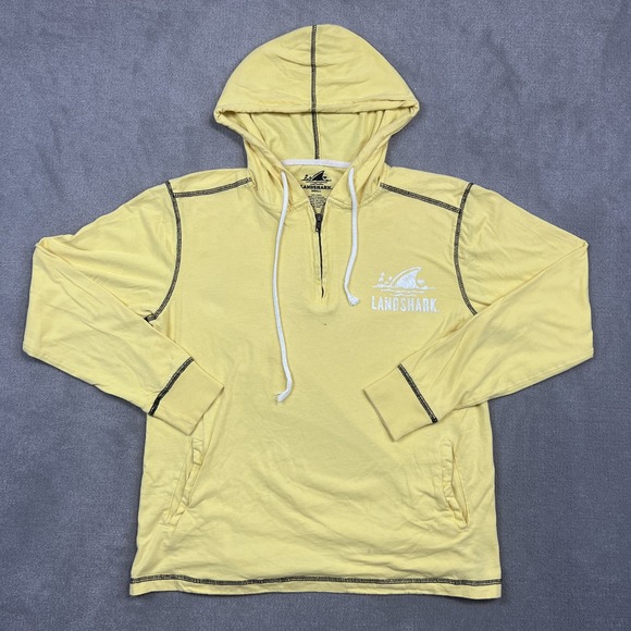 Landshark Lager Long Sleeve Hoodie Mens Small Yellow Let's Beach Surf Graphic — photo 2